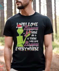 Santa Grinch I will love Atlanta Braves here or there I will love everywhere Christmas shirt
