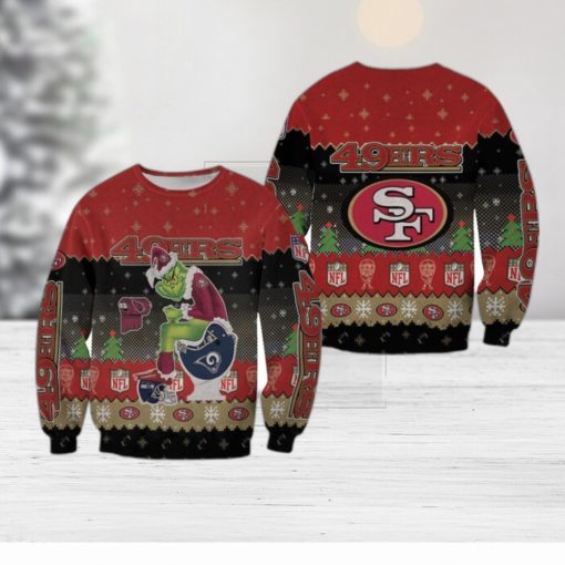 Santa Grinch San Francisco 49ers Sitting On Rams Cardinals Seahawks Toilet Christmas Ugly Sweater