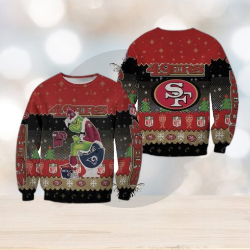 Santa Grinch San Francisco 49ers Sitting On Rams Cardinals Seahawks Toilet Christmas Ugly Sweater