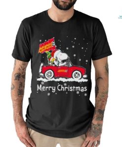 Santa Snoopy And Woodstock Driving Car Advance Auto Parts Merry Christmas Shirt