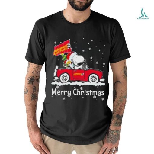 Santa Snoopy And Woodstock Driving Car Advance Auto Parts Merry Christmas Shirt