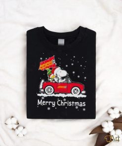 Santa Snoopy And Woodstock Driving Car Advance Auto Parts Merry Christmas Shirt