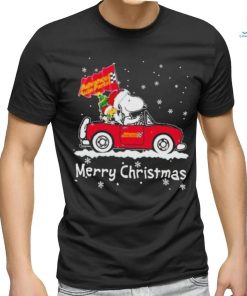 Santa Snoopy And Woodstock Driving Car Advance Auto Parts Merry Christmas Shirt