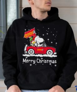 Santa Snoopy And Woodstock Driving Car Advance Auto Parts Merry Christmas Shirt