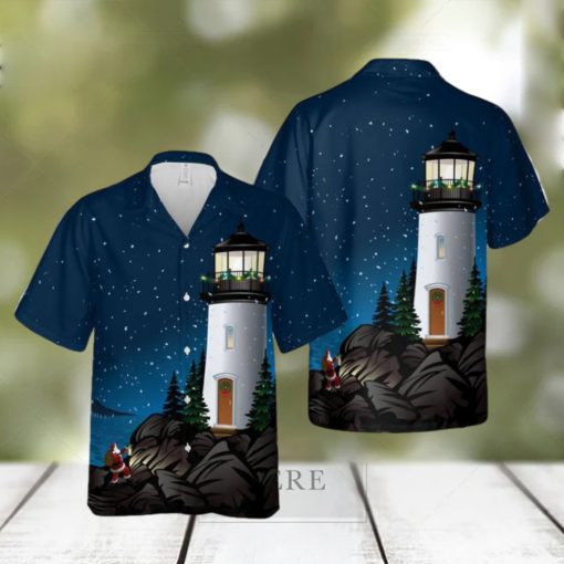 Santa climbing cliffs to lighthouse Hawaiian Shirt