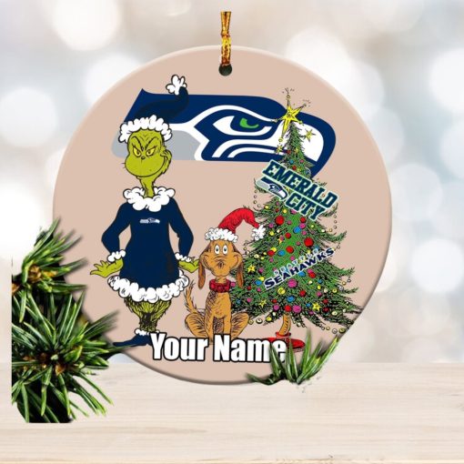 Seattle Seahawks Logo NFL Ugly Grinch Christmas Ornament Custom Name