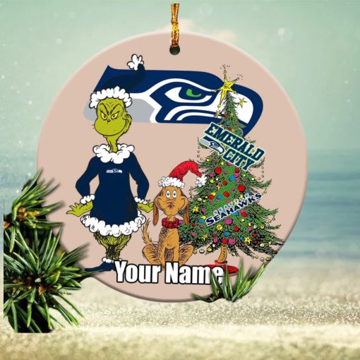 Seattle Seahawks Logo NFL Ugly Grinch Christmas Ornament Custom Name