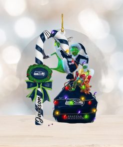 Seattle Seahawks NFL Custom Name Grinch Candy Cane 2 Sides Christmas Tree Decorations Ornament