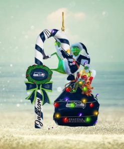 Seattle Seahawks NFL Custom Name Grinch Candy Cane 2 Sides Christmas Tree Decorations Ornament