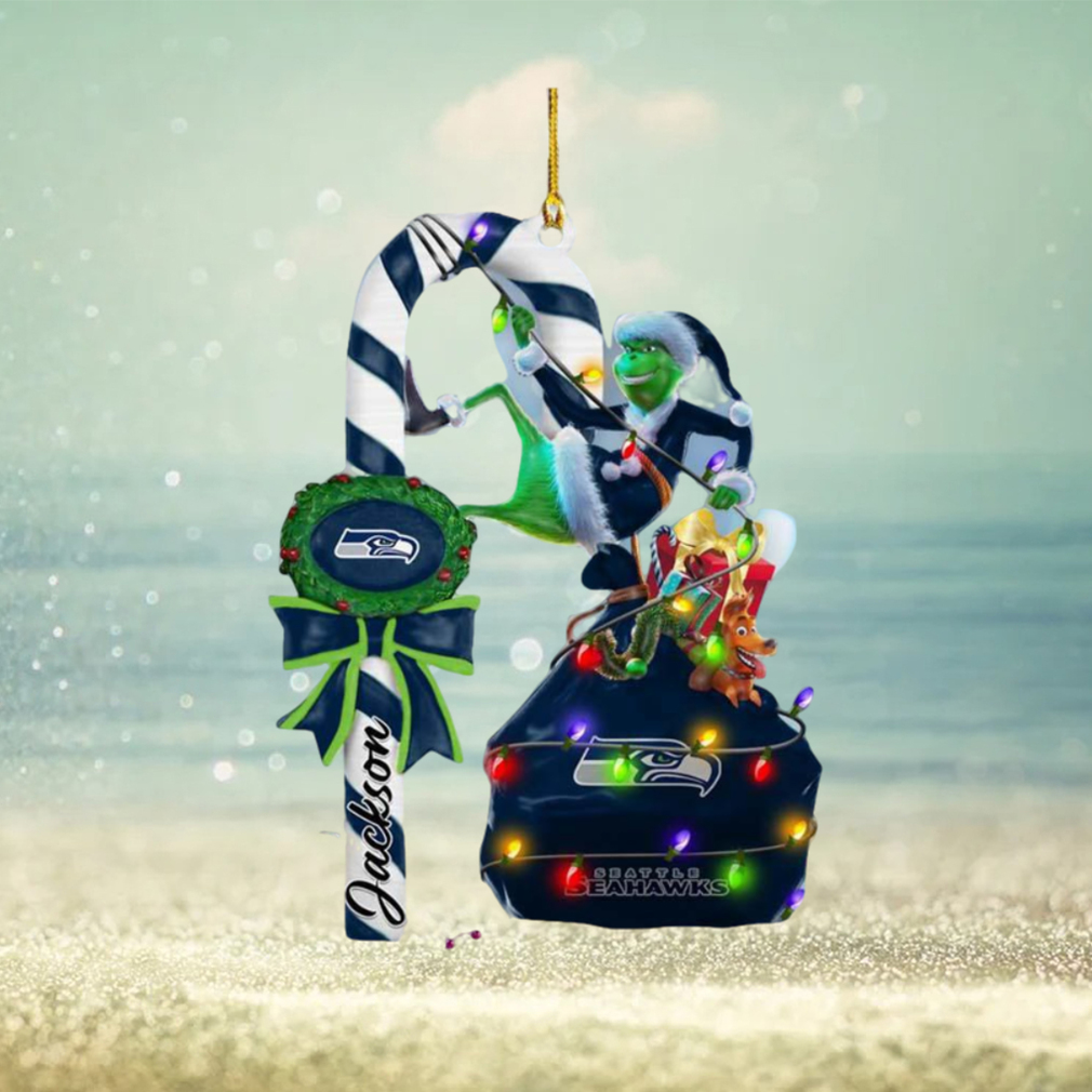 Seattle Seahawks NFL Custom Name Grinch Candy Cane 2 Sides Christmas Tree Decorations Ornament Seattle Seahawks NFL Custom Name Grinch Candy Cane 2 Sides Christmas Tree Decorations Ornament