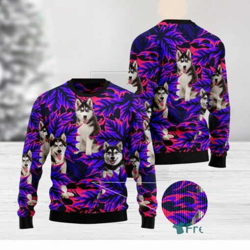 Siberian Husky Leaves Ugly 3D Sweater Gift For Men And Women