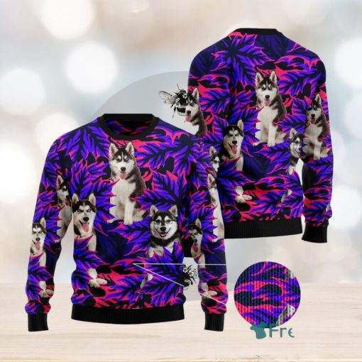 Siberian Husky Leaves Ugly 3D Sweater Gift For Men And Women