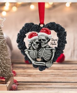 Skeleton Couple Personalized Ornament, Black Rose Heart Shape, Christmas Tree Decor