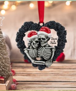 Skeleton Couple Personalized Ornament, Black Rose Heart Shape, Christmas Tree Decor