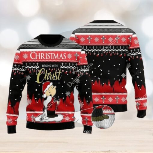 Snoopy Peanuts Christmas Begins With Christ Ugly Christmas Sweater