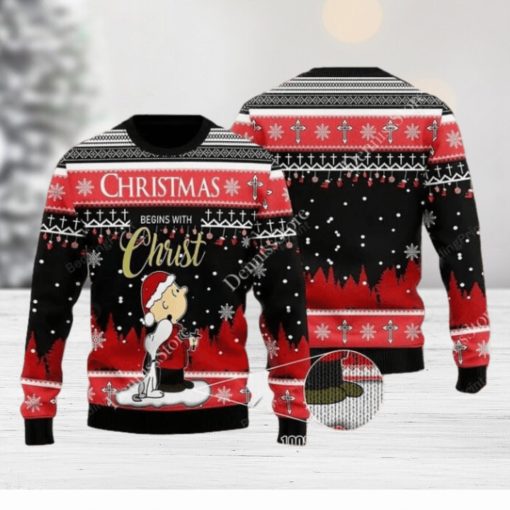 Snoopy Peanuts Christmas Begins With Christ Ugly Christmas Sweater