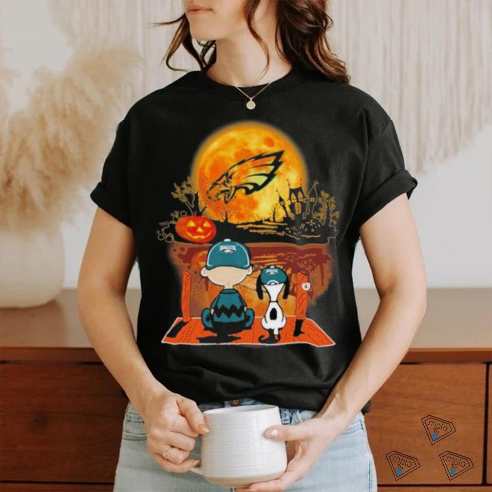 Peanuts Charlie Brown And Snoopy Watching Halloween Moon Cleveland Browns  Indians Cavaliers And Buckeyes Shirt - Limotees