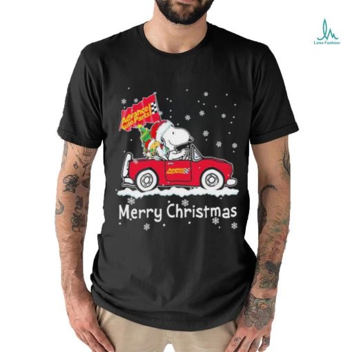 Snoopy and Woodstock drive car Advance auto parts merry christmas shirt