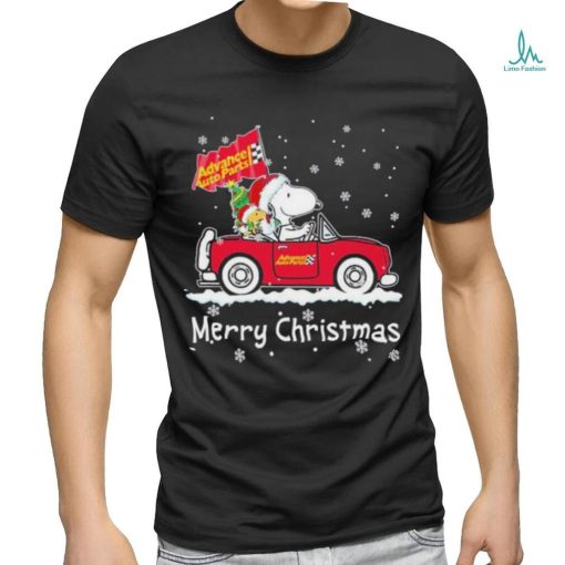 Snoopy and Woodstock drive car Advance auto parts merry christmas shirt