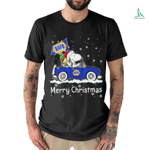 Snoopy and Woodstock drive car napa Merry Christmas shirt