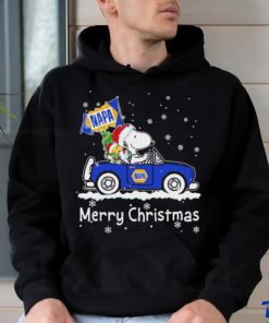 Snoopy and Woodstock drive car napa Merry Christmas shirt