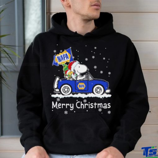 Snoopy and Woodstock drive car napa Merry Christmas shirt