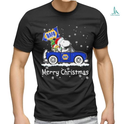 Snoopy and Woodstock drive car napa Merry Christmas shirt