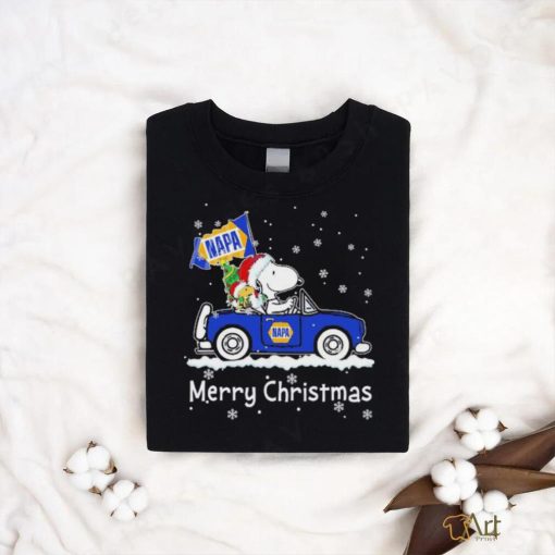 Snoopy and Woodstock drive car napa Merry Christmas shirt