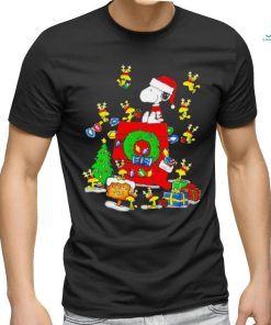 Snoopy and Woodstock on doghouse Merry Christmas shirt