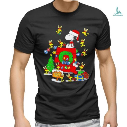 Snoopy and Woodstock on doghouse Merry Christmas shirt