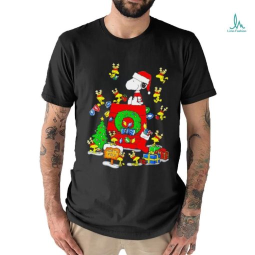 Snoopy and Woodstock on doghouse Merry Christmas shirt