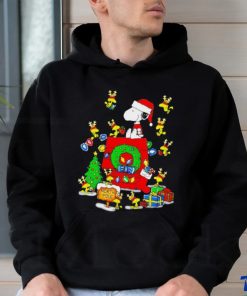 Snoopy and Woodstock on doghouse Merry Christmas shirt