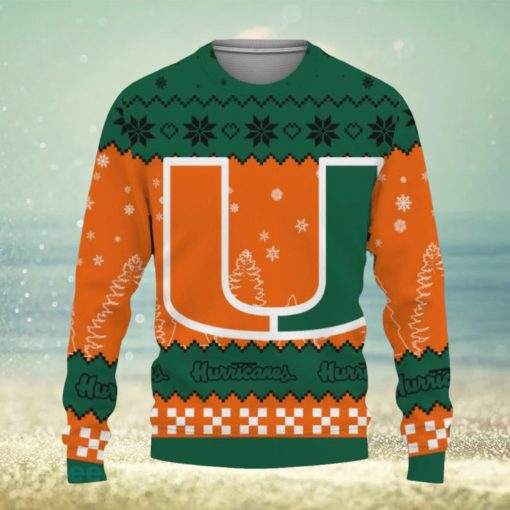 Snow Team Logo Miami Hurricanes Gifts For Fan Christmas Tree Ugly Christmas Sweater