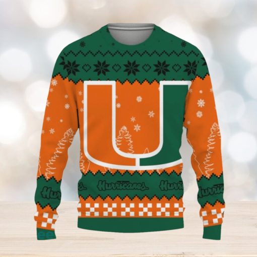 Snow Team Logo Miami Hurricanes Gifts For Fan Christmas Tree Ugly Christmas Sweater