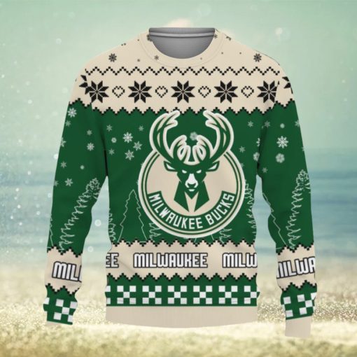 Snow Team Logo Milwaukee Bucks Gifts For Fan Christmas Tree Knitted Christmas Sweater