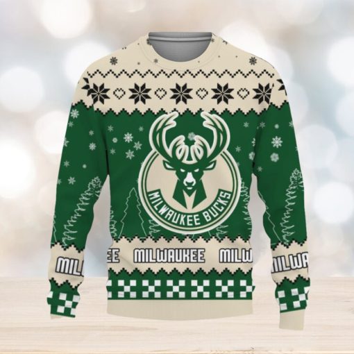 Snow Team Logo Milwaukee Bucks Gifts For Fan Christmas Tree Knitted Christmas Sweater