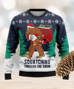 Squatching Through The Snow Knitted Xmas Navy Sweater