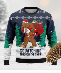 Squatching Through The Snow Knitted Xmas Navy Sweater