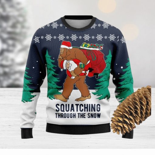 Squatching Through The Snow Knitted Xmas Navy Sweater