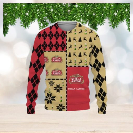 Stella Artois Beers Merry Christmas Whiskey And Beers Reindeer Pattern Ugly Christmas Sweater