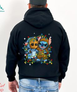 Stitch And Baby Groot Christmas Lights Essential Shirt