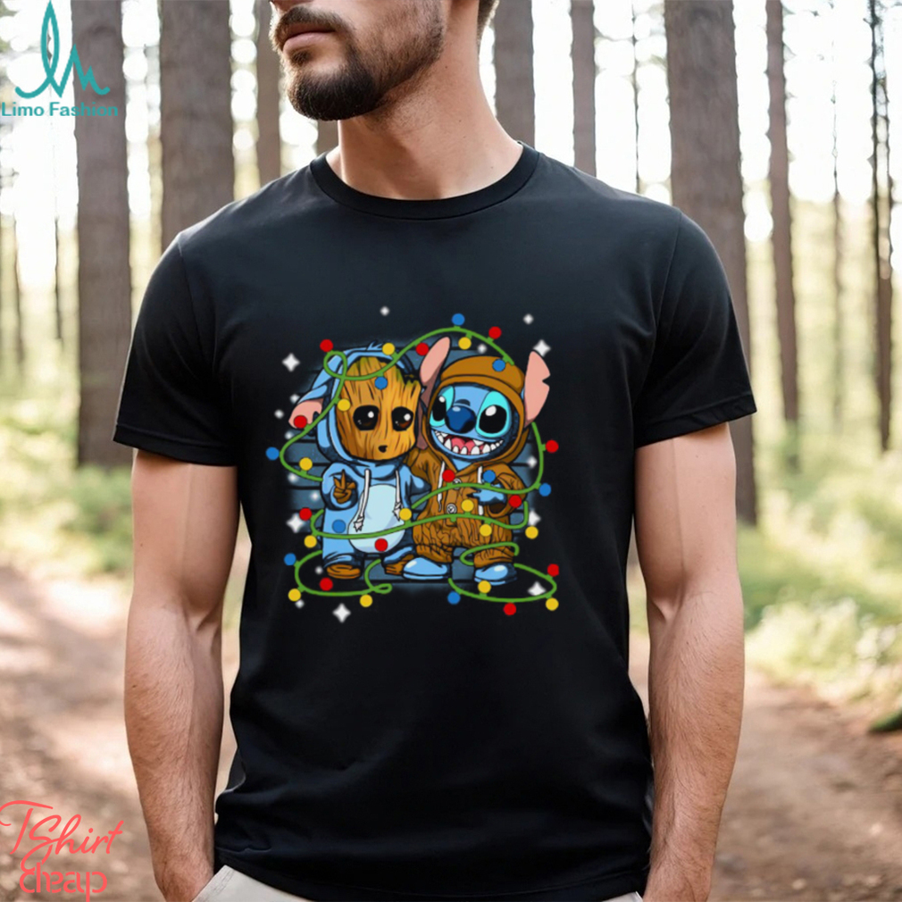 Stitch And Baby Groot Christmas Lights Essential Shirt Stitch And Baby Groot Christmas Lights Essential Shirt