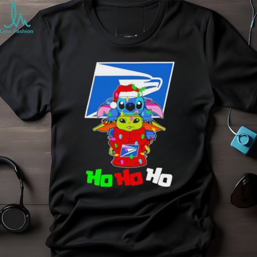 Stitch and baby Yoda USPS ho ho ho Christmas shirt