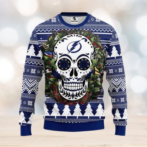 Tampa Bay Lightning Skull Flower Ugly Ugly Christmas Sweater For Sport Fans Christmas Gift