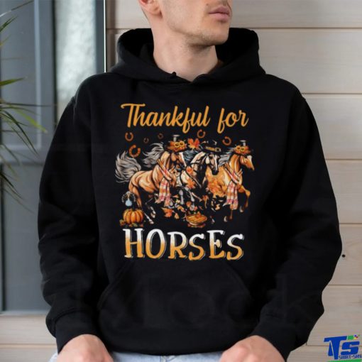 Thankful For Horses   Horses With Autumn Hats   Thanksgiving Horse Classic T Shirt