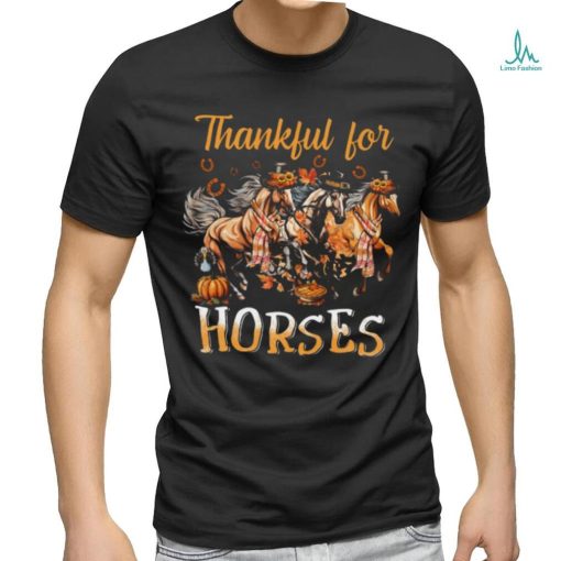 Thankful For Horses   Horses With Autumn Hats   Thanksgiving Horse Classic T Shirt