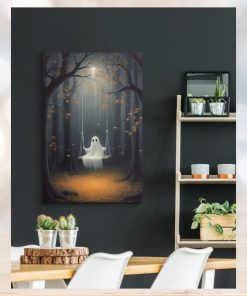 The Ghost Playing On The Swing Canvas Prints Wall Art Dark Ghost Halloween Poster Gift Gallery Wrapped Canvas Prints