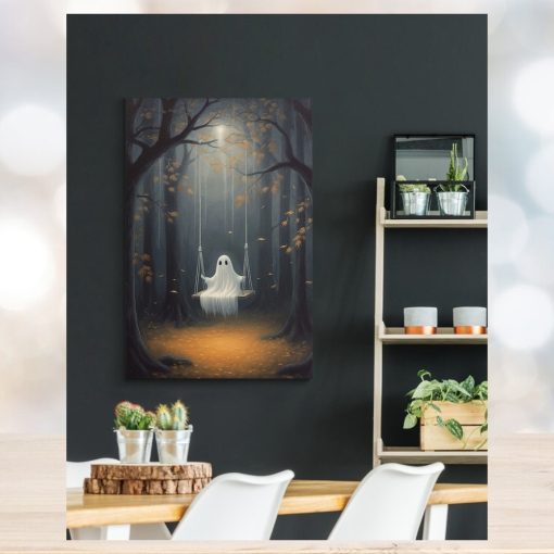 The Ghost Playing On The Swing Canvas Prints Wall Art   Dark Ghost Halloween Poster Gift Gallery Wrapped Canvas Prints