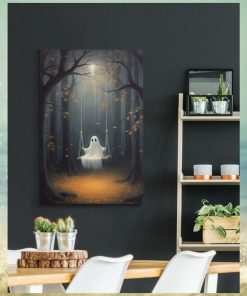 The Ghost Playing On The Swing Canvas Prints Wall Art   Dark Ghost Halloween Poster Gift Gallery Wrapped Canvas Prints