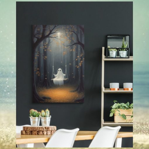 The Ghost Playing On The Swing Canvas Prints Wall Art   Dark Ghost Halloween Poster Gift Gallery Wrapped Canvas Prints